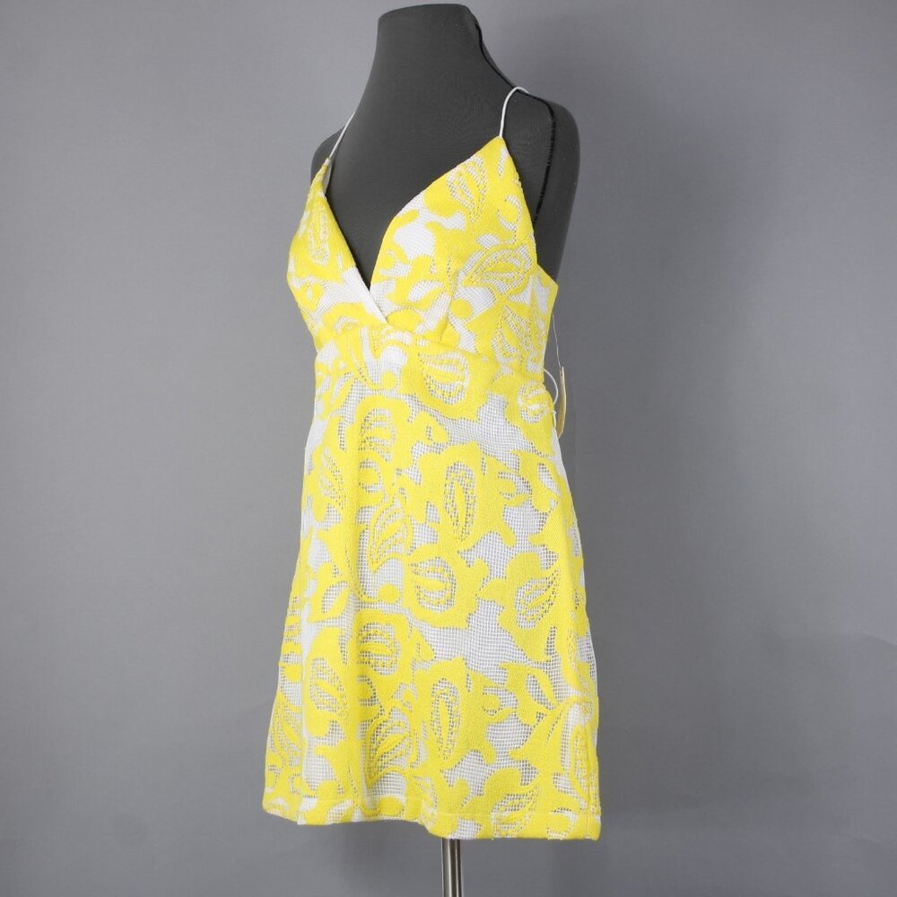 Maeve Dress $170 Sz 10 Yellow White Lined Embroidered V Neck Poly Viscose - Picture 5 of 16
